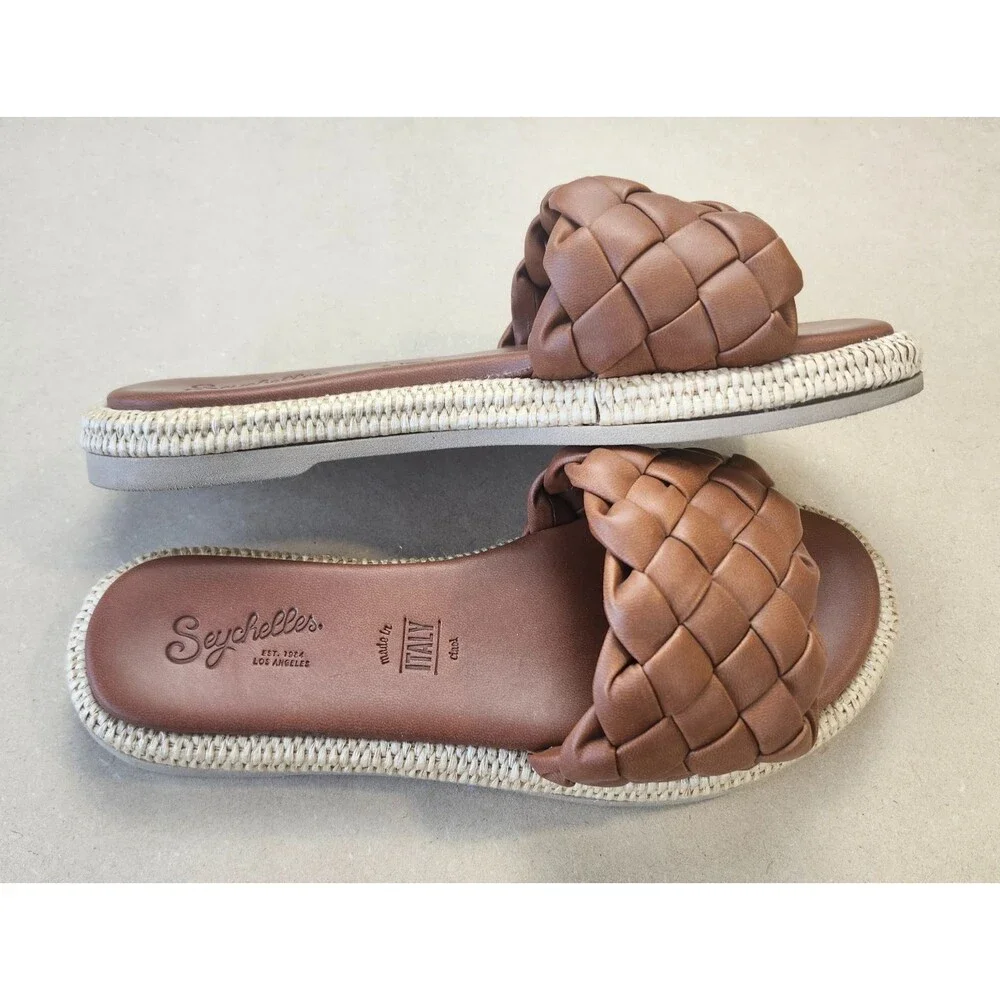 🔥 Seychelles Bellissima Braided Slide Sandal Brown Leather with Raffia Size 6 - Picture 2 of 6